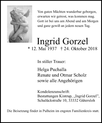 Traueranzeige von Ingrid Gorzel von Neue Westfälische