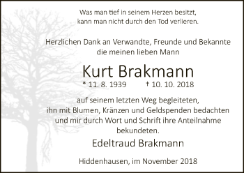 Traueranzeige von Kurt Brakmann von Neue Westfälische