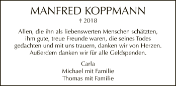 Traueranzeige von Manfred Koppmann von Neue Westfälische