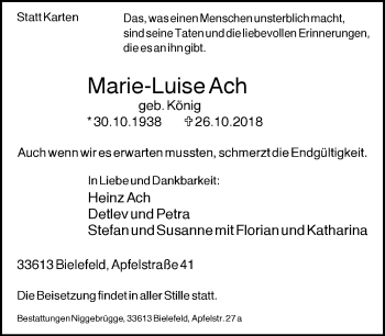 Traueranzeige von Marie-Luise Ach von Neue Westfälische