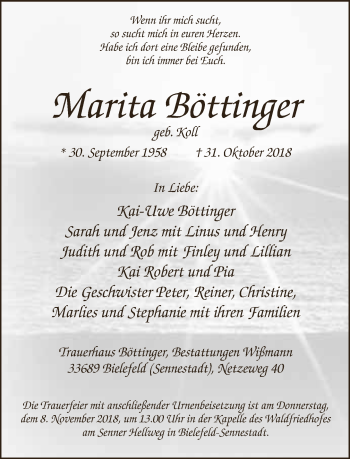 Traueranzeige von Marita Böttinger von Neue Westfälische