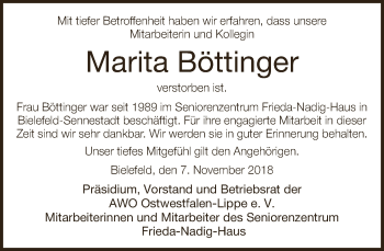 Traueranzeige von Marita Böttinger von Neue Westfälische
