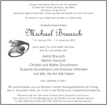 Traueranzeige von Michael Brausch von Neue Westfälische