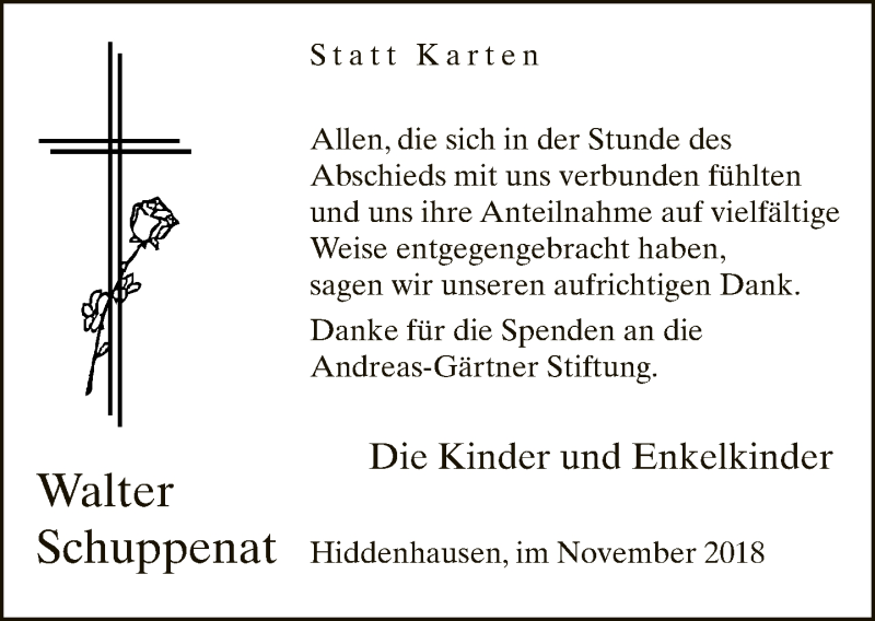  Traueranzeige für Walter Schuppenat vom 10.11.2018 aus Neue Westfälische