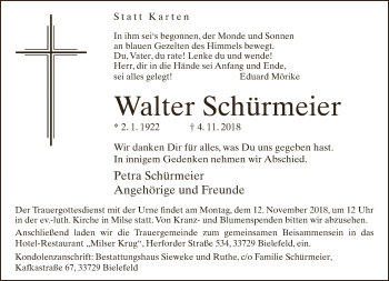 Traueranzeige von Walter Schürmeier von Neue Westfälische
