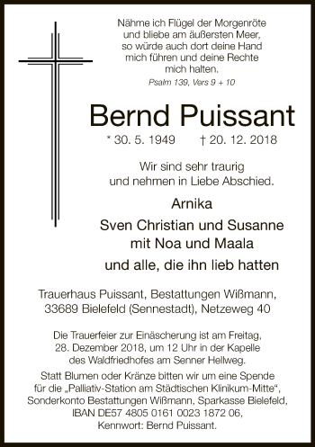 Traueranzeige von Bernd Puissant von Neue Westfälische