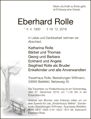 Traueranzeige von Eberhard Rolle von Neue Westfälische