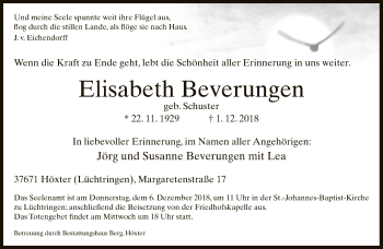 Traueranzeige von Elisabeth Beverungen von Neue Westfälische