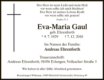 Traueranzeige von Eva-Maria Gaul von Neue Westfälische