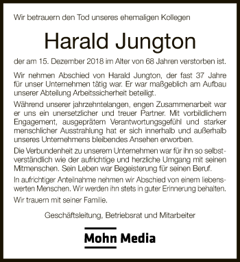 Traueranzeige von Harald Jungton von Neue Westfälische