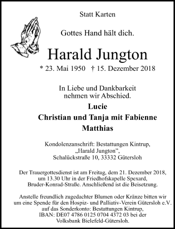 Traueranzeige von Harald Jungton von Neue Westfälische