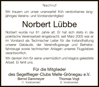 Traueranzeige von Norbert Lübbe von Neue Westfälische