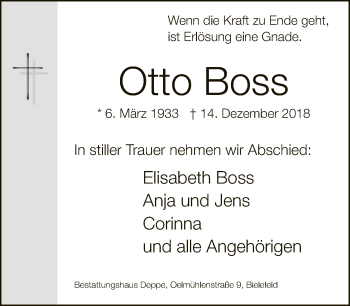 Traueranzeige von Otto Boss von Neue Westfälische