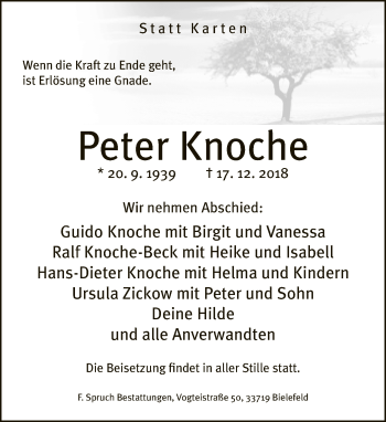 Traueranzeige von Peter Knoche von Neue Westfälische