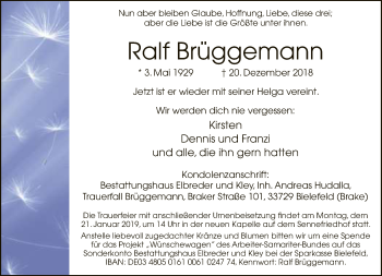Traueranzeige von Ralf Brüggemann von Neue Westfälische