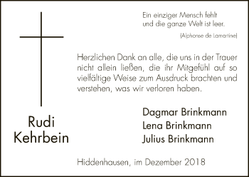 Traueranzeige von Rudi Kehrbein von Neue Westfälische