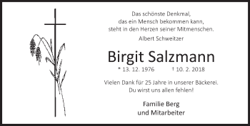 Traueranzeige von Birgit Salzmann von Neue Westfälische