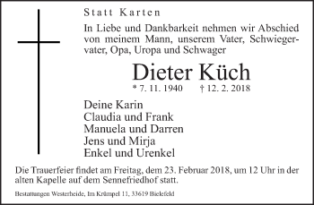 Traueranzeige von Dieter Küch von Neue Westfälische