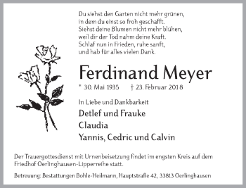 Traueranzeige von Ferdinand Meyer von Neue Westfälische