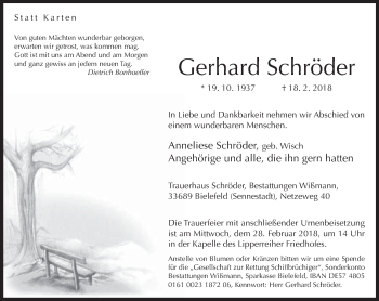 Traueranzeige von Gerhard Schröder von Neue Westfälische