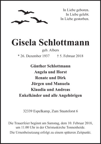 Traueranzeige von Gisela Schlottmann von Neue Westfälische