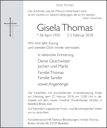 Traueranzeige von Gisela Thomas von Neue Westfälische