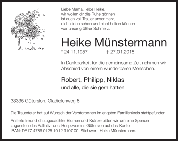 Traueranzeige von Heike Münstermann von Neue Westfälische