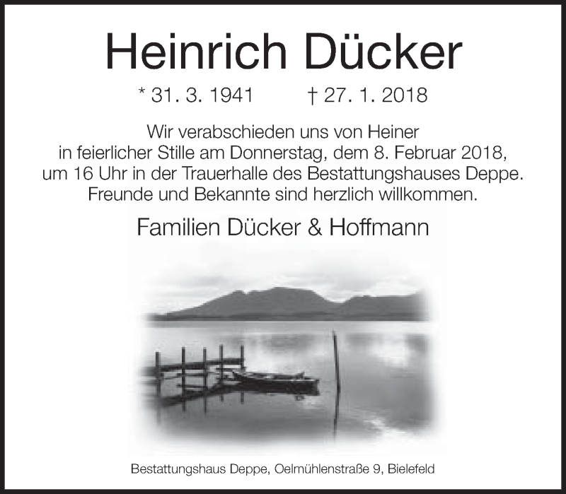  Traueranzeige für Heinrich Dücker vom 06.02.2018 aus Neue Westfälische
