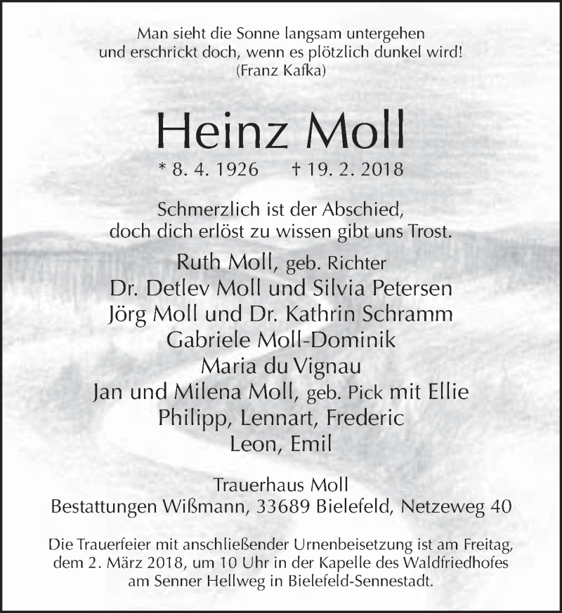  Traueranzeige für Heinz Moll vom 24.02.2018 aus Neue Westfälische