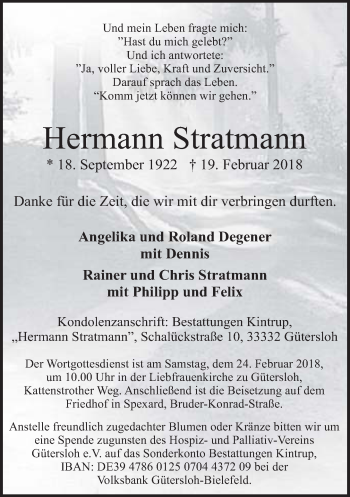 Traueranzeige von Hermann Stratmann von Neue Westfälische