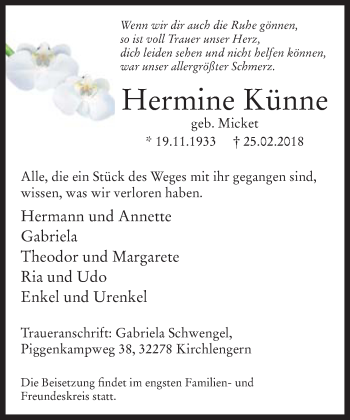 Traueranzeige von Hermine Künne von Neue Westfälische