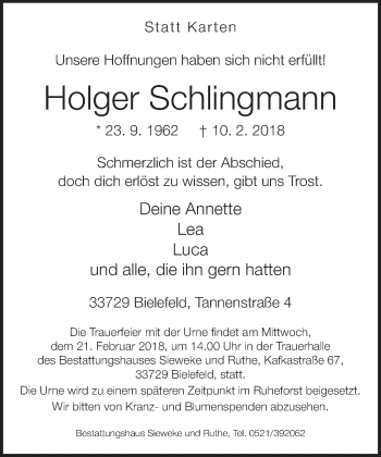 Traueranzeige von Holger Schlingmann von Neue Westfälische