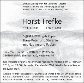 Traueranzeige von Horst Trefke von Neue Westfälische