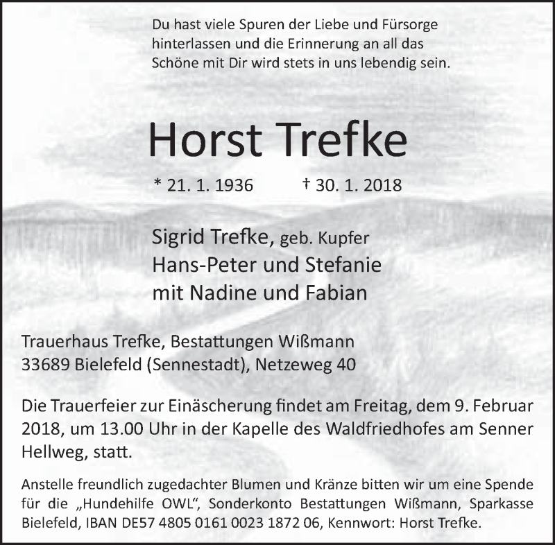  Traueranzeige für Horst Trefke vom 03.02.2018 aus Neue Westfälische