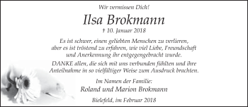 Traueranzeige von Ilsa Brokmann von Neue Westfälische