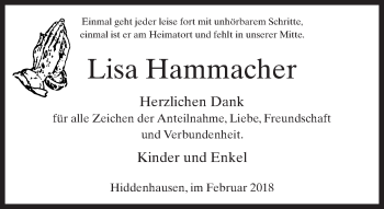 Traueranzeige von Lisa Hammacher von Neue Westfälische