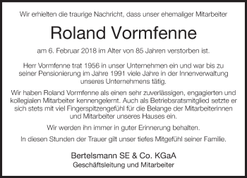 Traueranzeige von Roland Vormfenne von Neue Westfälische