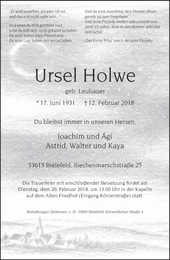 Traueranzeige von Ursel Holwe von Neue Westfälische