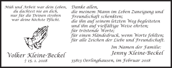 Traueranzeige von Volker Kleine-Beckel von Neue Westfälische