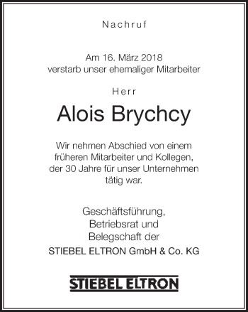 Traueranzeige von Alois Brychcy von Neue Westfälische
