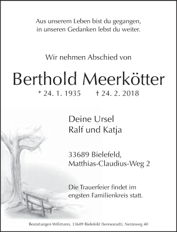 Traueranzeige von Berthold Meerkötter von Neue Westfälische
