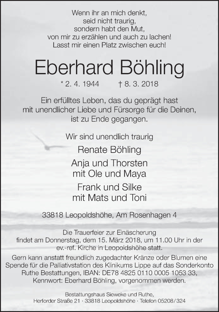  Traueranzeige für Eberhard Böhling vom 12.03.2018 aus Neue Westfälische