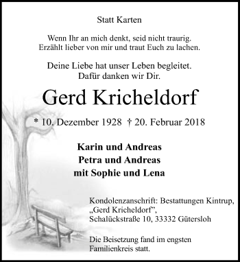 Traueranzeige von Gerd Kricheldorf von Neue Westfälische