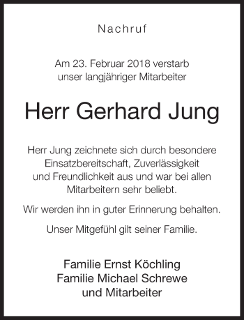 Traueranzeige von Gerhard Jung von Neue Westfälische