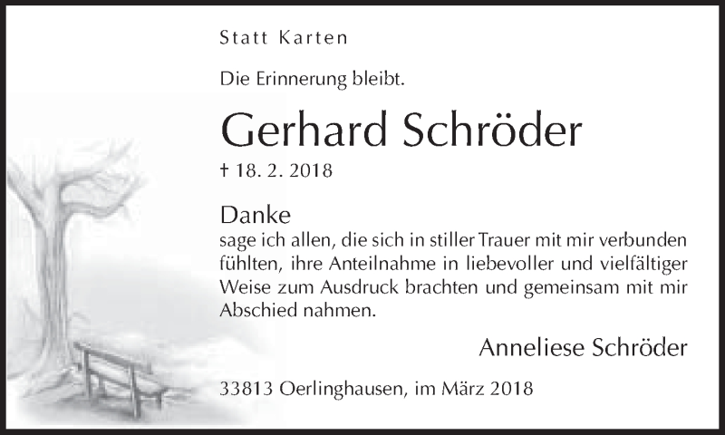  Traueranzeige für Gerhard Schröder vom 30.03.2018 aus Neue Westfälische
