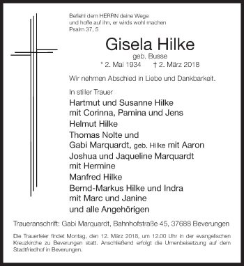 Traueranzeige von Gisela Hilke von Neue Westfälische