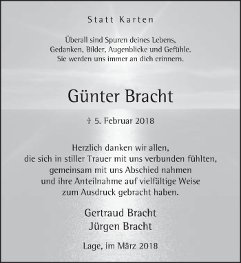 Traueranzeige von Günter Bracht von Neue Westfälische