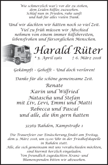 Traueranzeige von Harald Rüter von Neue Westfälische