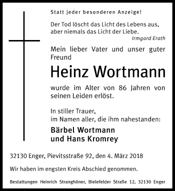 Traueranzeige von Heinz Wortmann von Neue Westfälische
