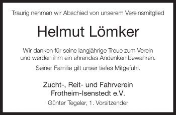 Traueranzeige von Helmut Lömker von Neue Westfälische
